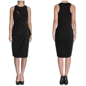 NWT Vera Wang Sleeveless Stretch Cocktail Dress Side Ruffle Slit Neck LBD Sz 4
